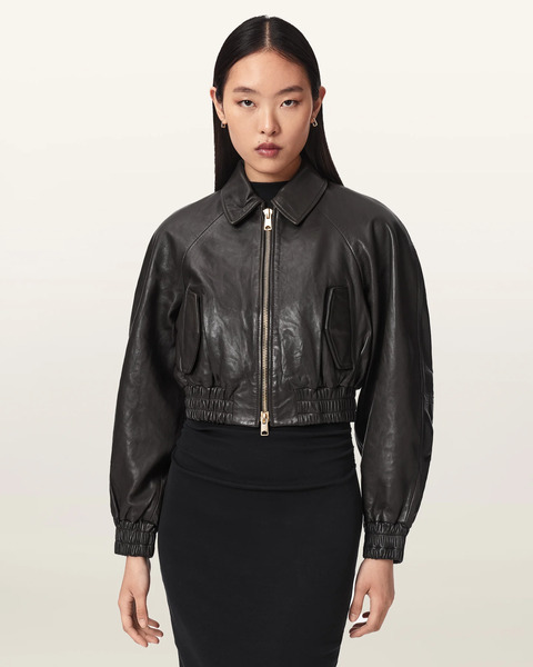  Allsaints Female Anouk Cropped Leather Bomber Jacket, Size: Xs 