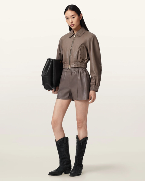  Allsaints Female Anouk Cropped Leather Bomber Jacket, Size: Xs 