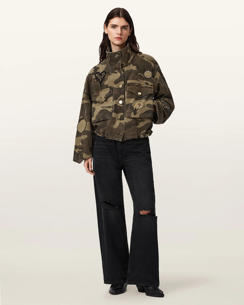  Allsaints Female Clay Camo Patch Jacket, Size: L 
