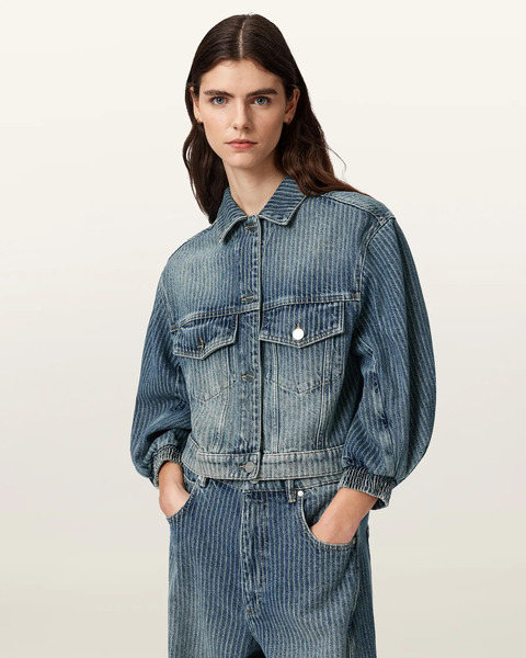  Allsaints Female Luca Striped Cropped Jacket, Size: 6 