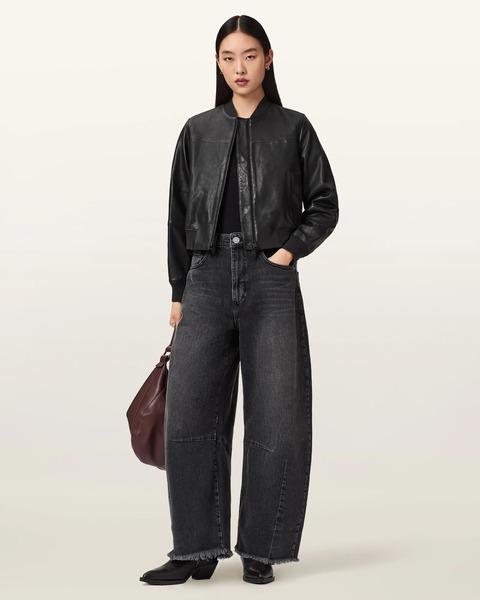  Allsaints Female Repurpose Leather Bomber Jacket, Size: 6 