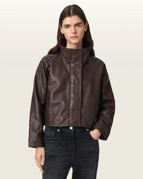  Allsaints Female Ryder Funnel Neck Leather Jacket, Size: S 