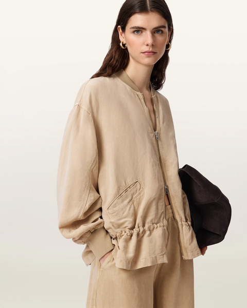 Allsaints Female Sofi Linen Blend Drawstring Bomber Jacket, Size: 4 