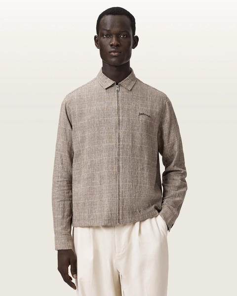  Allsaints Male Keal Linen Blend Embroidered Check Jacket, Size: Xs 