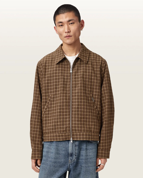  Allsaints Male Lakeshaw Relaxed Fit Linen Blend Check Jacket, Size: Xs 