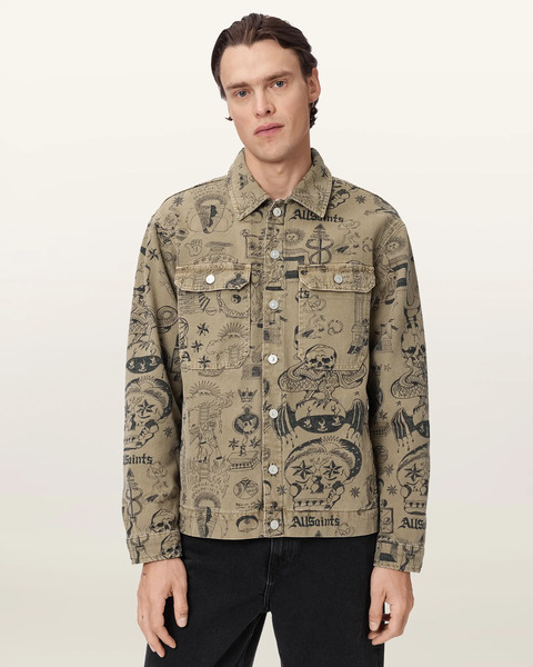  Allsaints Male Sherb Printed Canvas Shacket, Size: Xs 