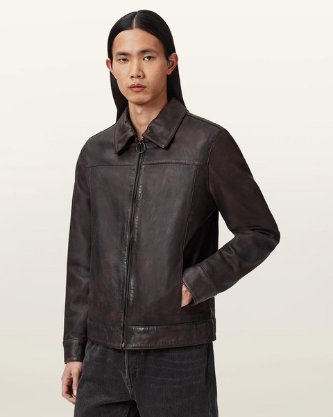  Allsaints Men's Alkan Zip Up Two Tone Leather Jacket, Size: Xs 