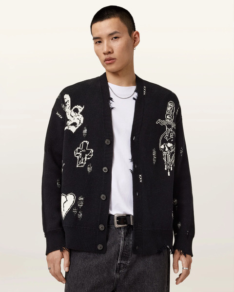  Allsaints Men's Caledon Oversized Jacquard Cardigan, Size: Xl 