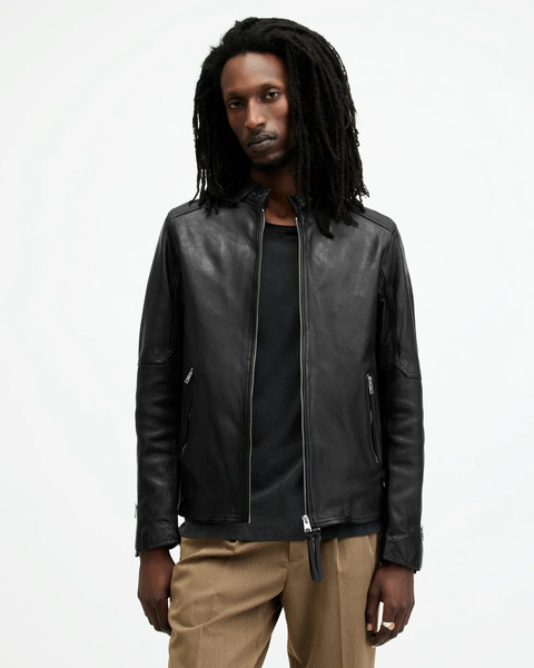  Allsaints Men's Cora Leather Snap Back Collar Jacket, Size: Xs 