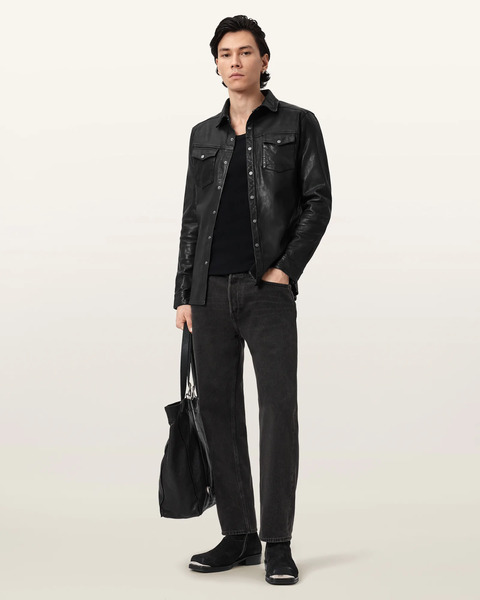  Allsaints Men's Irwin Leather Shirt, Size: Xs 