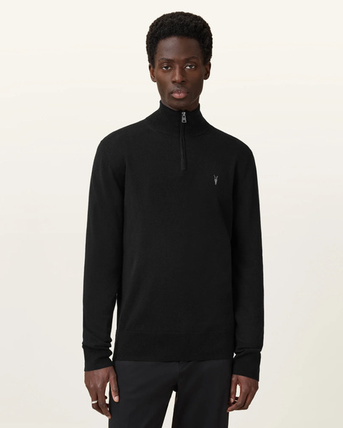  Allsaints Men's Kilburn Zip Funnel Neck Ramskull Jumper, Size: M 