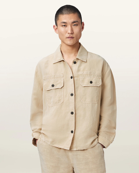  Allsaints Men's Korten Linen Blend Relaxed Fit Shacket, Size: Xs 