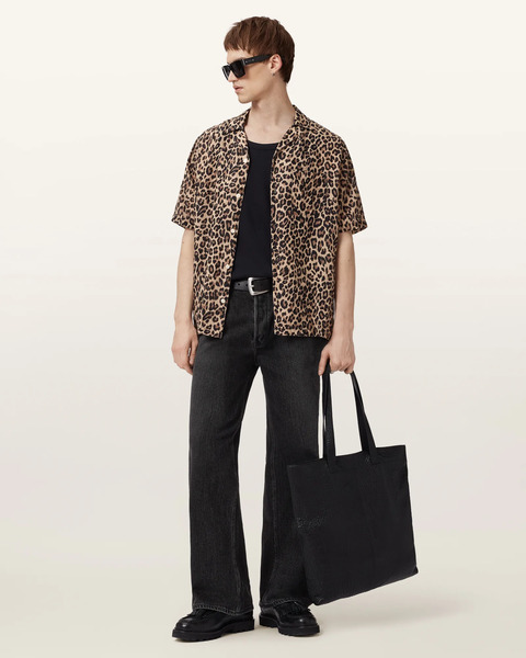  Allsaints Men's Leopardone Linen Blend Shirt, Size: Xs 