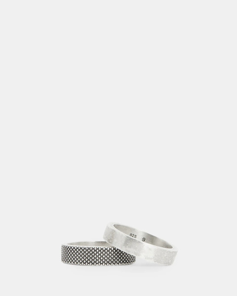  Allsaints Men's Mars Textured Sterling Silver Ring Set, Size: S 