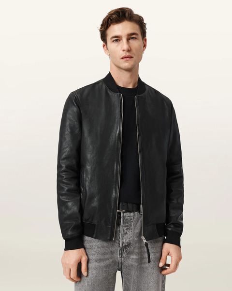  Allsaints Men's Morten Leather Bomber Jacket, Size: Xs 