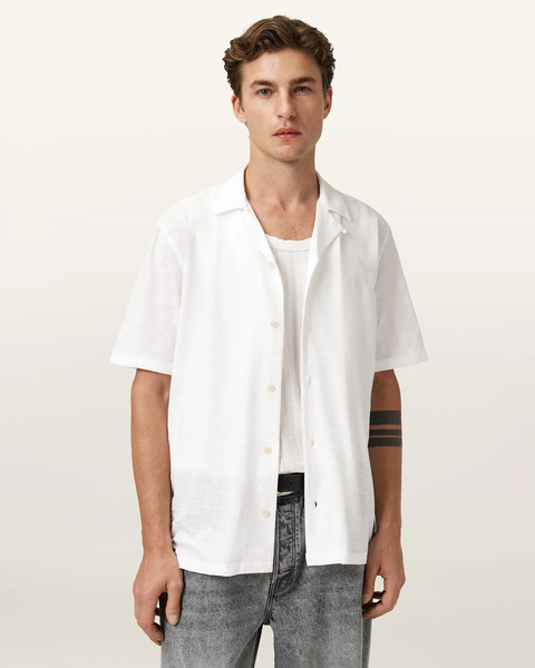  Allsaints Men's Robson Short Sleeve Ramskull Shirt, Size: Xs 