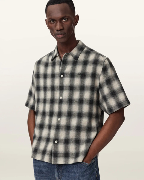 Allsaints Men's Shadow Short Sleeve Boxy Check Shirt, Size: Xs 