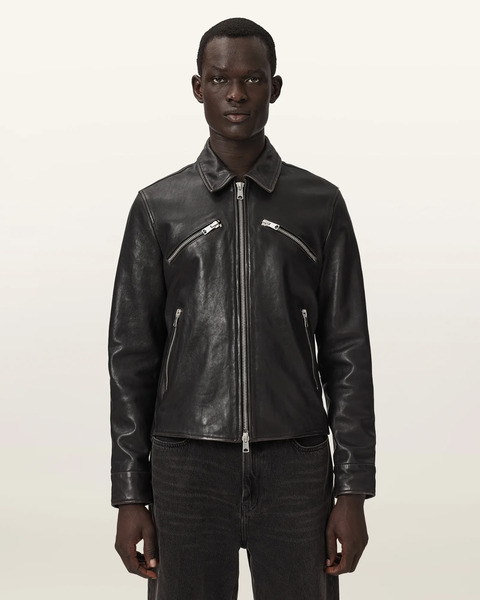 Allsaints Men's Verdi Fitted Leather Jacket, Size: M 