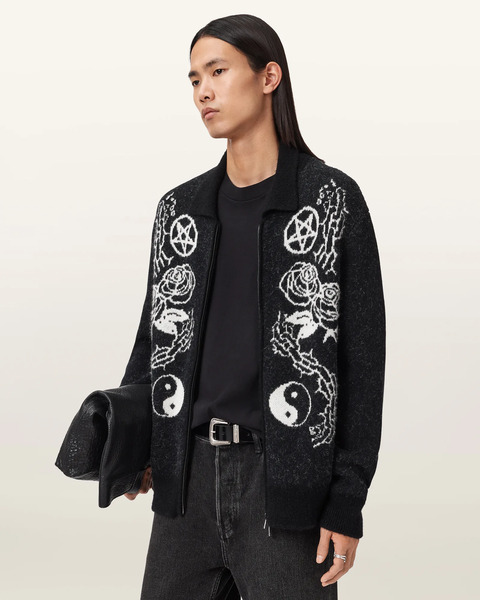  Allsaints Men's Warner Jacquard Wool Cardigan, Size: Xs 