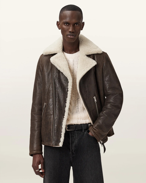  Allsaints Men's Xylon Shearling Biker Jacket, Size: Xs 
