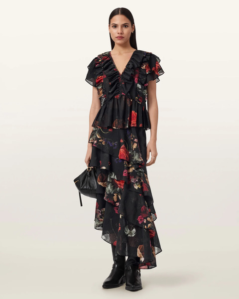  Allsaints Women's Alma Floral Frill Top, Size: 6 