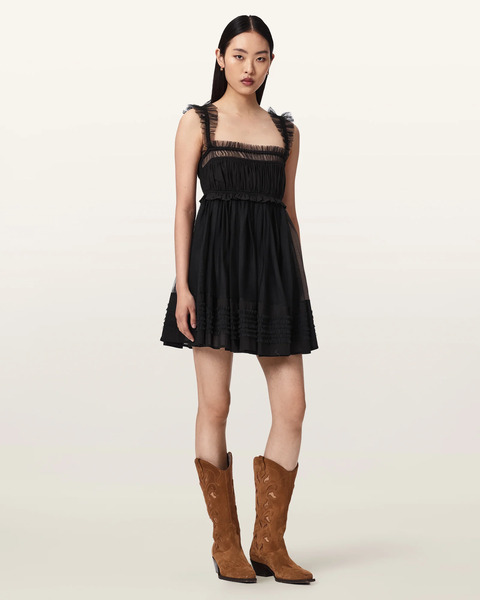  Allsaints Women's Angela Gathered Frill Mini Dress, Size: 6 