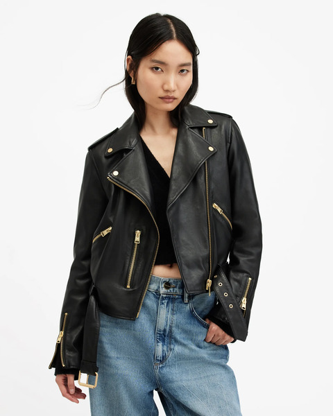  Allsaints Women's Balfern Leather Biker Jacket, Size: 8 