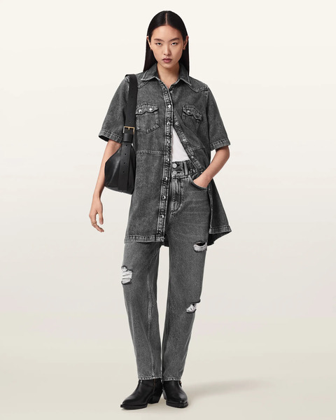  Allsaints Women's Daisy Tapered Leg Distressed Denim Jeans, Size: 6 