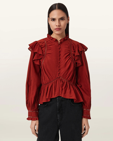  Allsaints Women's Lima Frill Top, Size: 6 
