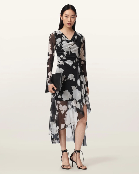  Allsaints Women's Loria Draped Mesh Midi Dress, Size: 14 