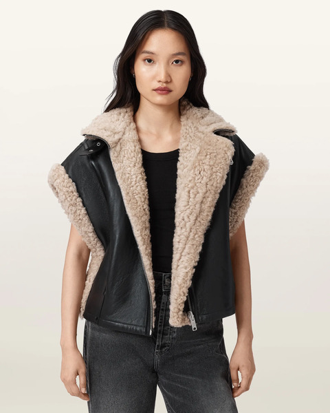  Allsaints Women's Marlin Reversible Shearling Gilet, Size: Xs 