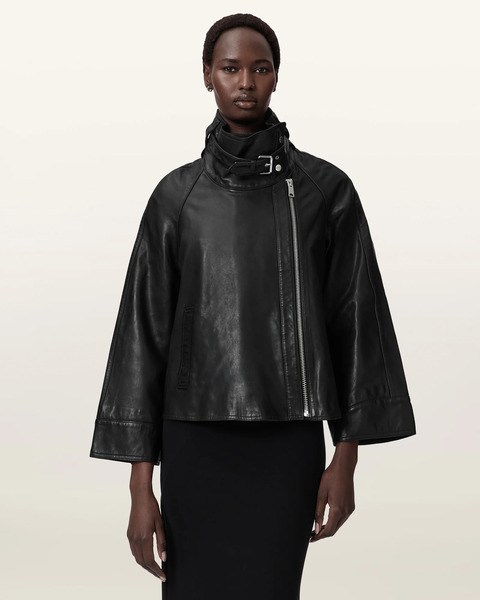  Allsaints Women's Rhodes Relaxed Fit Leather Jacket, Size: Xs 