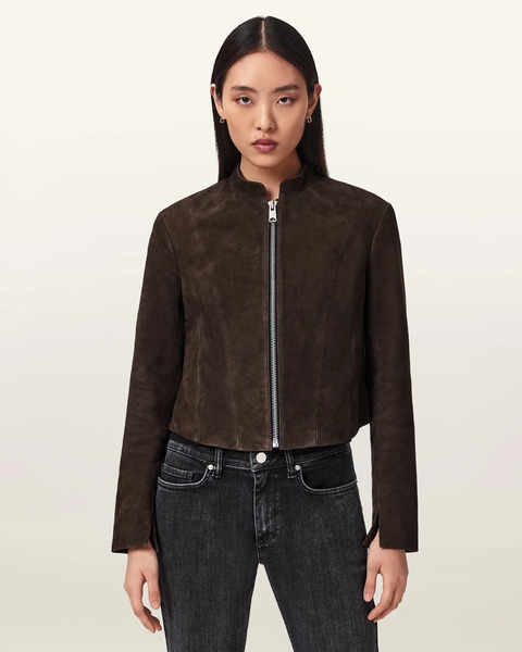  Allsaints Women's Sadler Fitted Suede Jacket, Size: 6 