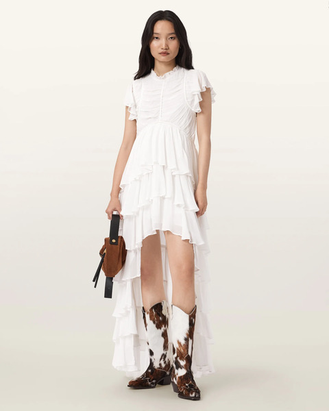  Allsaints Women's Shaela Ruffled Maxi Dress, Size: 16 