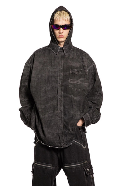  Washed Camo Denim Hooded Shirt 