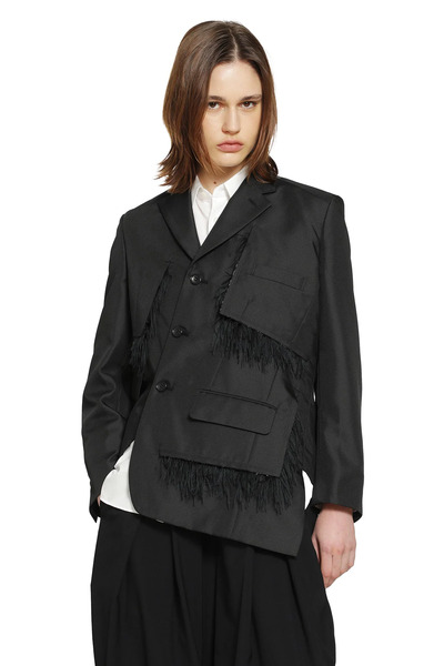  Single-breasted Blazer With Frayed Trim 