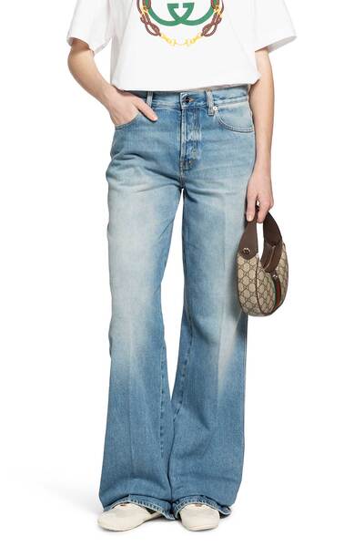  Bleached Denim Flared Jeans 