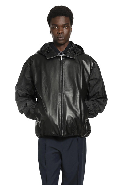  Hooded Leather Bomber Jacket 