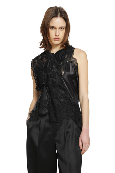  Asymmetric Satin Lace Top 