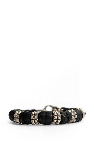  Leather And Silver Pyramid Block Bracelet 