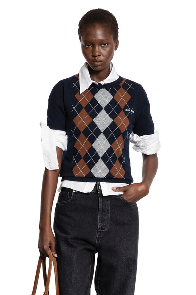  Cashmere Argyle Short Sleeve Sweater 