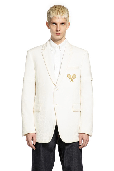  Wide Shoulder Blazer In Wool Seersucker 