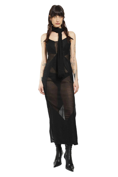  Sheer Wool Linen Patchwork Dress 