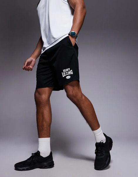  4505 Heavy Lifting Graphic Mesh Training Shorts In Black 