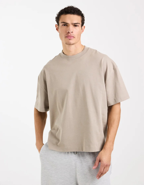  4505 Heavyweight Cotton Boxy Oversized Drop Shoulder T Shirt With Quick Dry Finish In Greige Neutral 