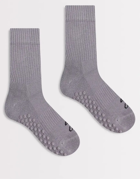  4505 Icon 2 Pack Non Slip Grip Pilates Crew Socks In Ash Neutral 
