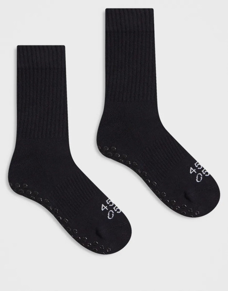  4505 Icon 2 Pack Non Slip Grip Pilates Crew Socks In Black 