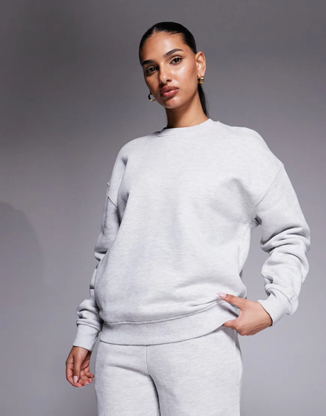  4505 Icon Rest Day Heavyweight 440gsm Cotton Oversized Drop Shoulder Sweatshirt In Light Grey Marl   Lgrey 
