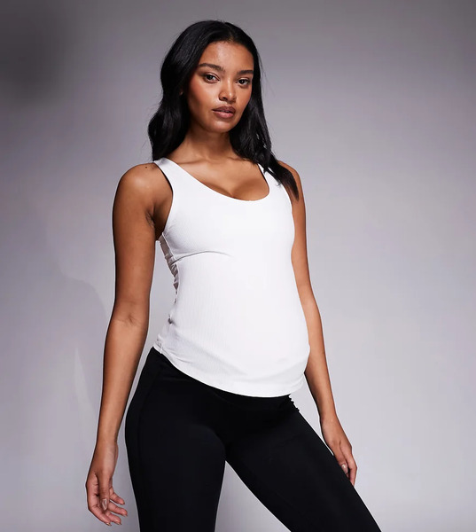 4505 Maternity Soft Touch Rib Vest With Inner Bra In White 