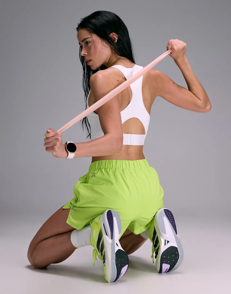  4505 Premium High Impact Zip Front Running Sports Bra With Adjustable Straps And Reflective Detail In White 